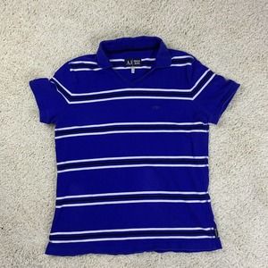 AJ ARMANI JEANS Mens Designer Polo Shirt Blue White Stripe Size XXXL No Buttons
